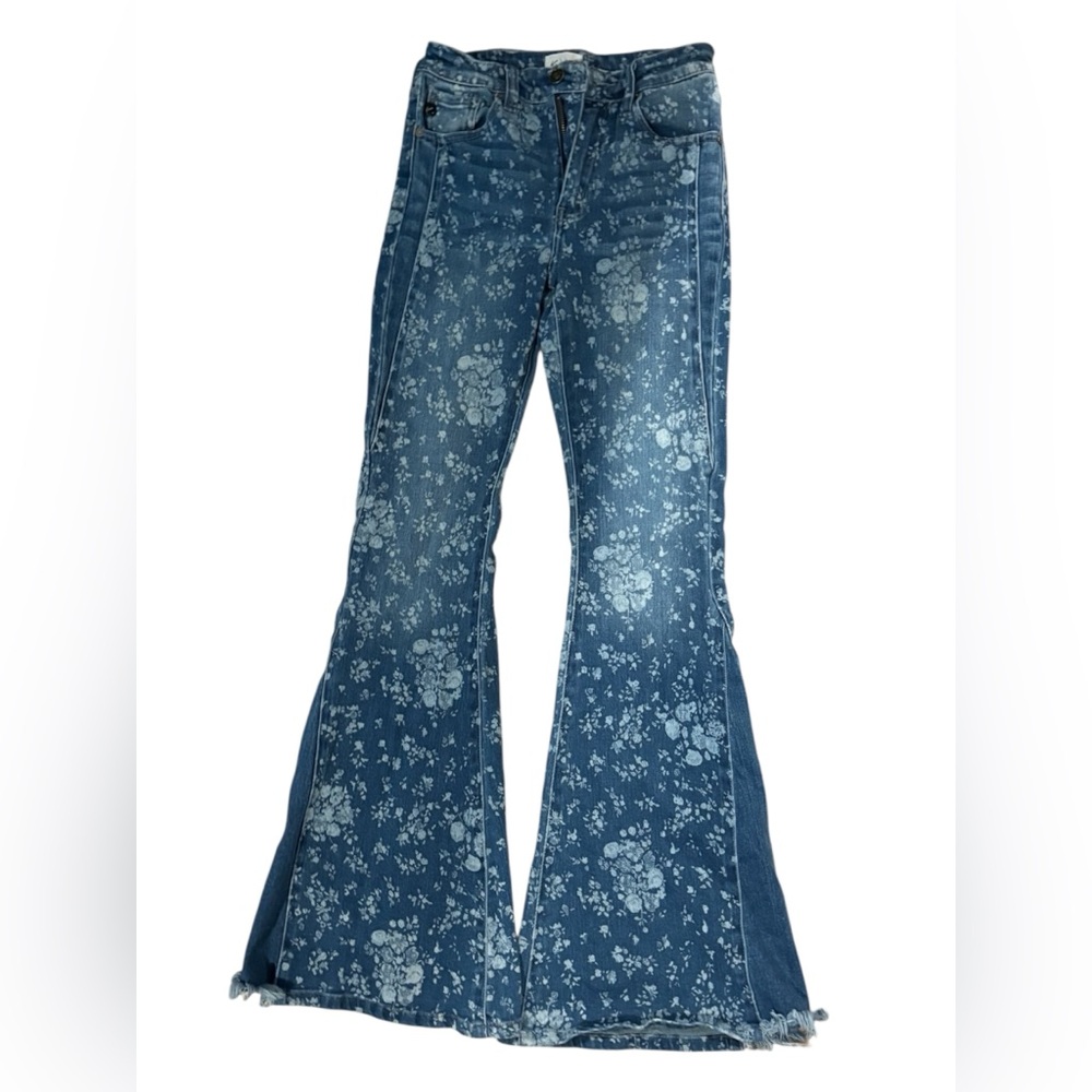 KanCan Floral Patterned Blue Flare Jeans